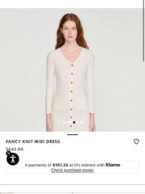 Fancy Knit Midi Dress — Cream V-Neck Button-Front